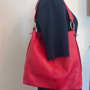 FURLA Large Red pebble leather  Hobo bag w/silver tone accents.